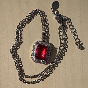 1928 Silver Necklace with Red Gemstone